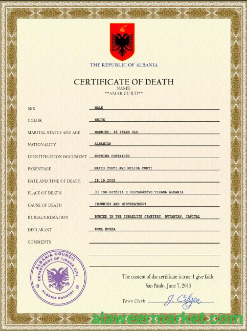 Albania death certificate PSD